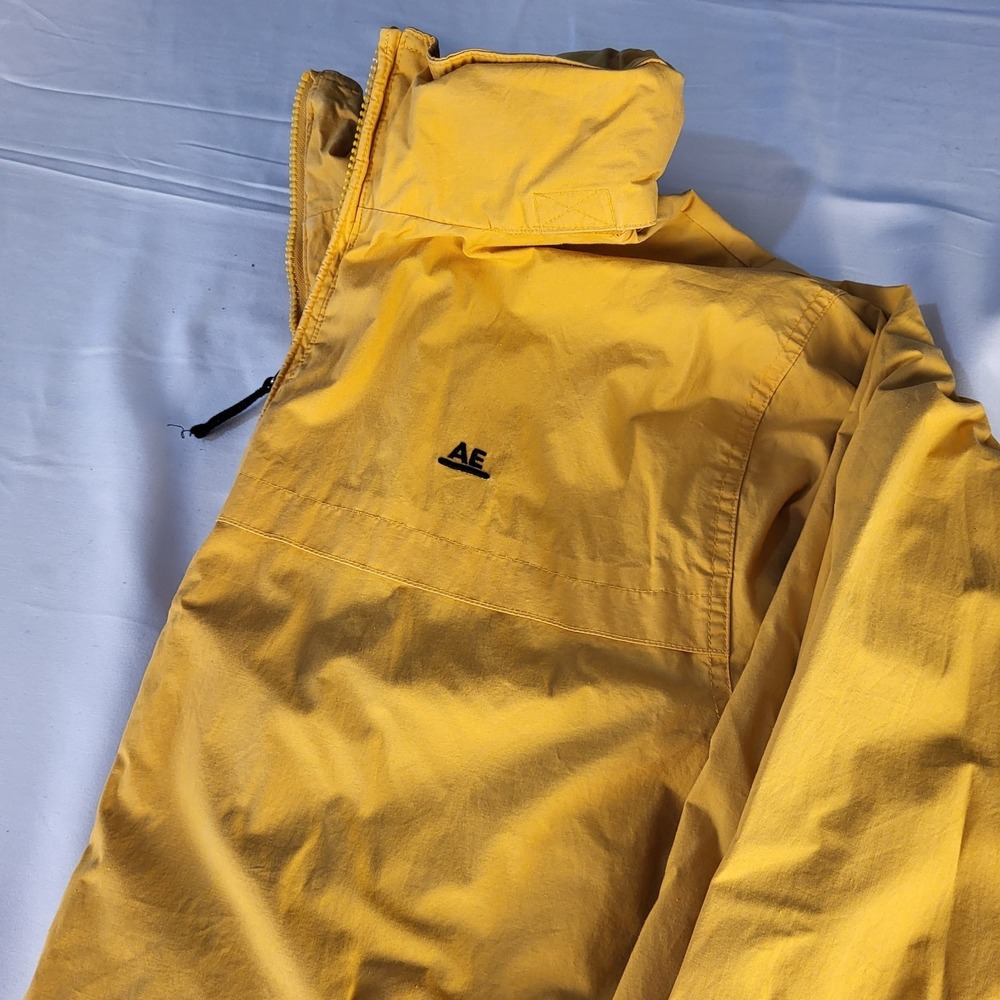 Vintage Mens Small American Eagle Jacket Yellow Full Zip Windbreaker w/Hood Y2K